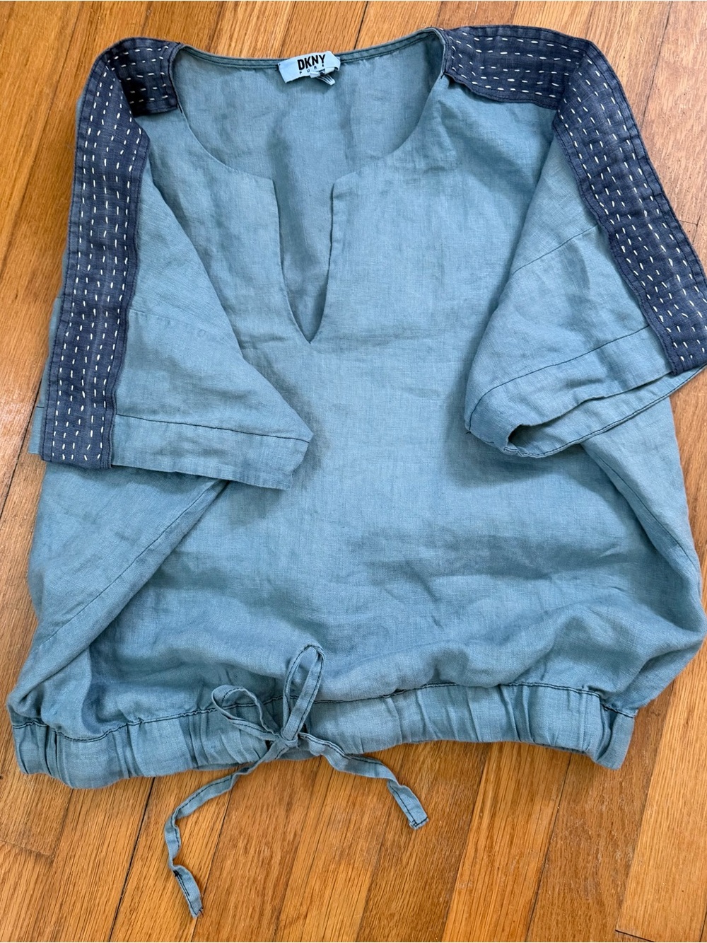 DKNY linen drawstring top boho